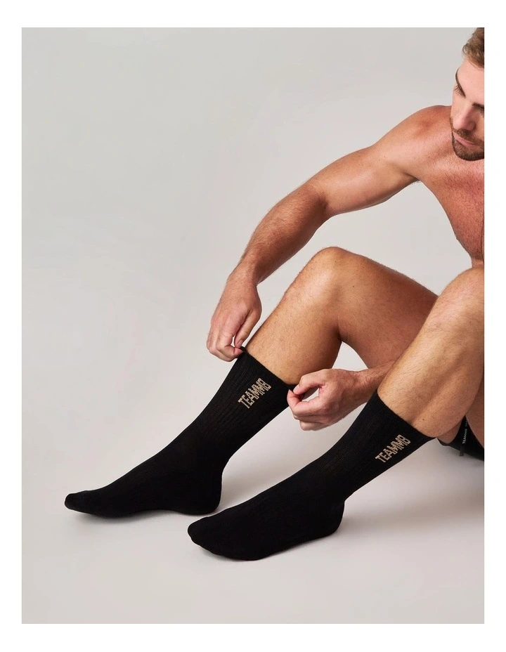 Crew Socks in Black|Tan image 3
