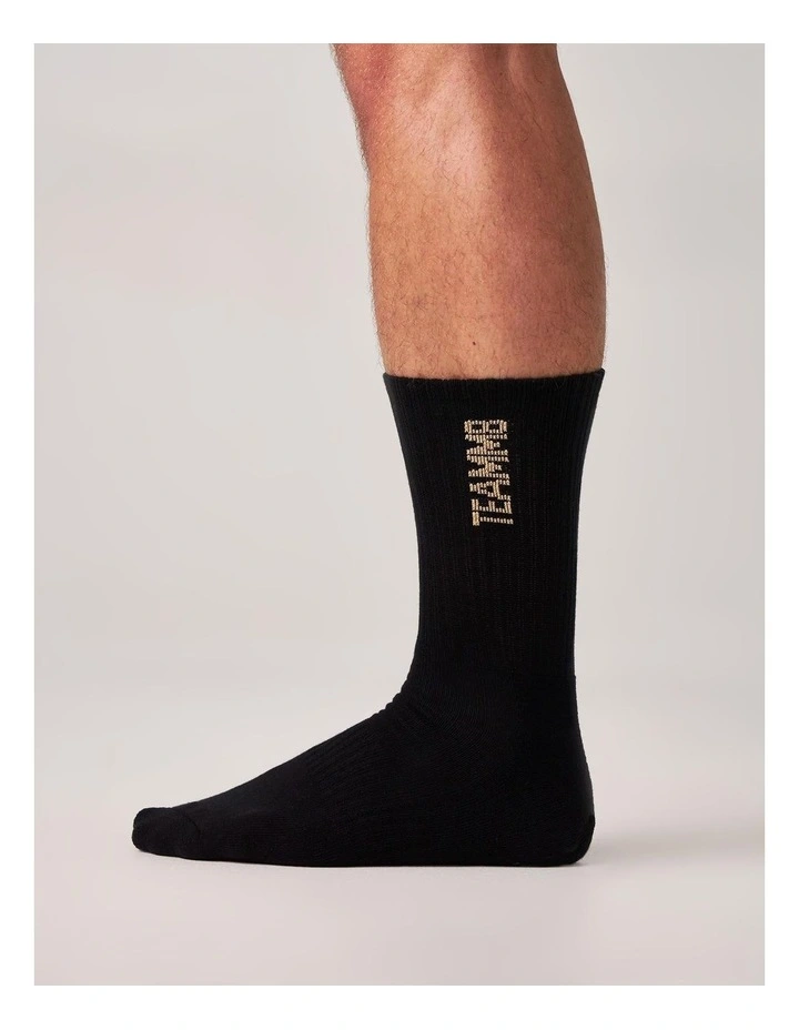Crew Socks in Black|Tan image 4