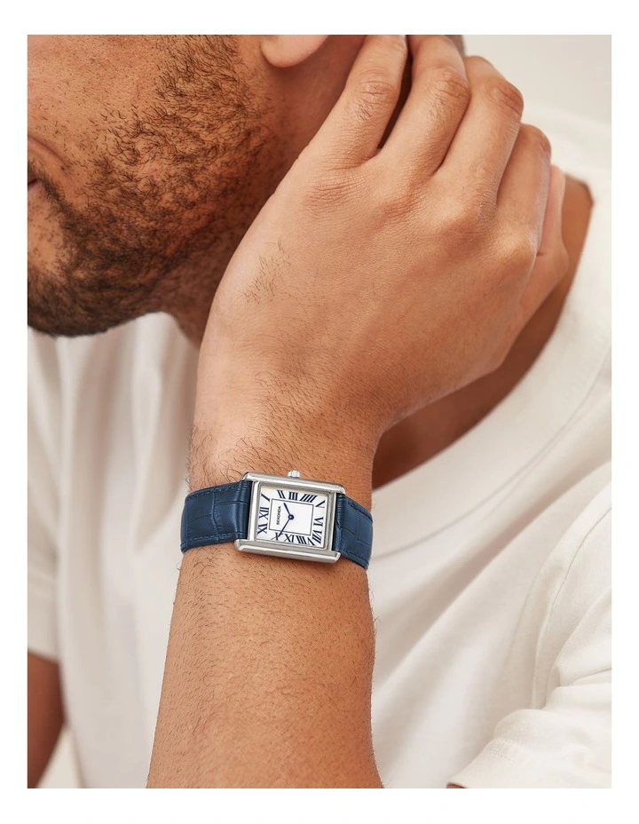 Clement 28x37mm Leather Watch in Silver image 2