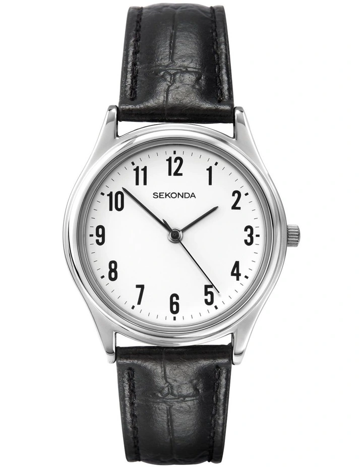 Classic 38mm Leather Watch in Black/Silver image 1