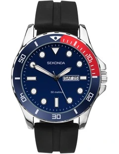 Belearic 44mm Rubber Watch in Black & Silver
