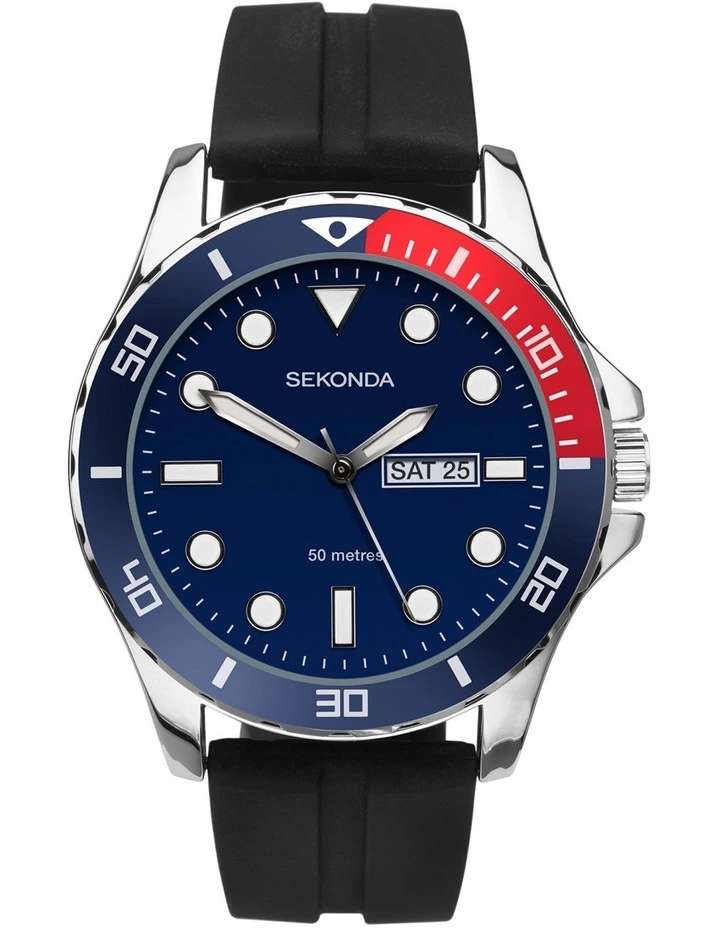 Belearic 44mm Rubber Watch in Black & Silver image 1