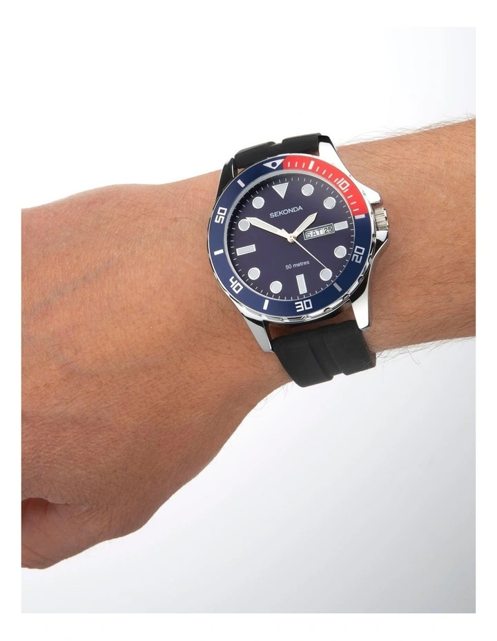 Belearic 44mm Rubber Watch in Black & Silver image 2