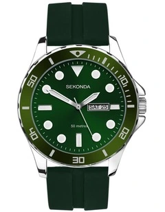 Belearic 44mm Rubber Watch in Green & Silver