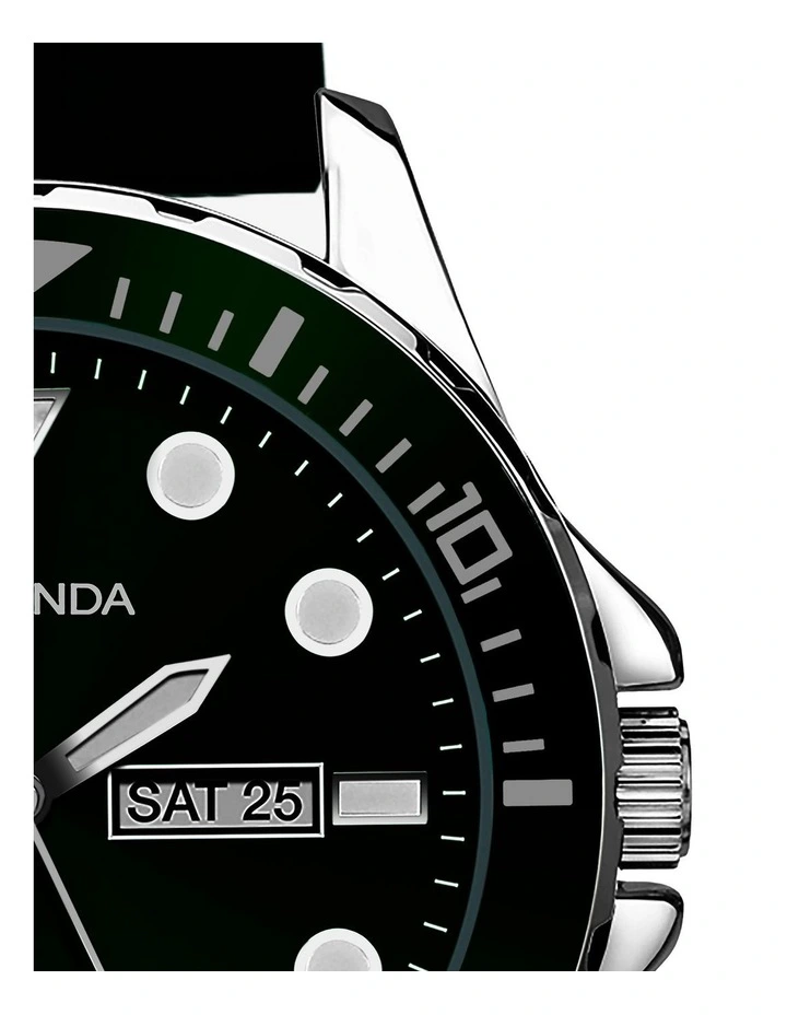 Belearic 44mm Rubber Watch in Green & Silver image 3