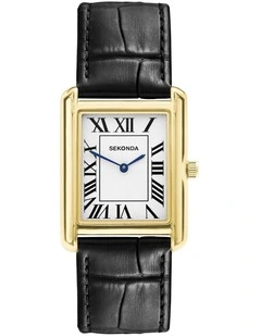 Clement 28x97mm Leather Watch in Black & Gold