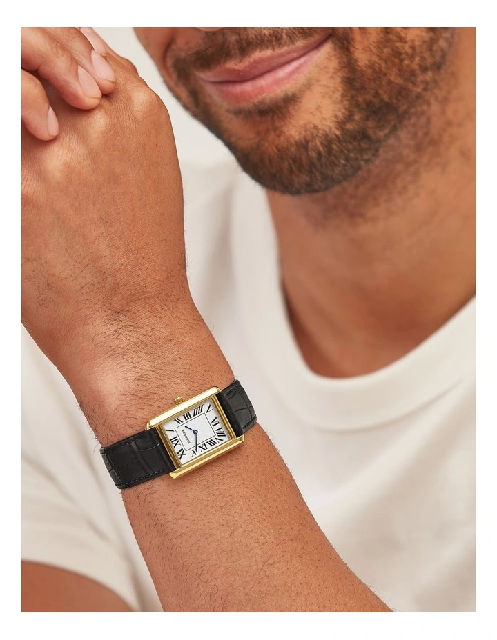 Clement 28x97mm Leather Watch in Black & Gold image 2