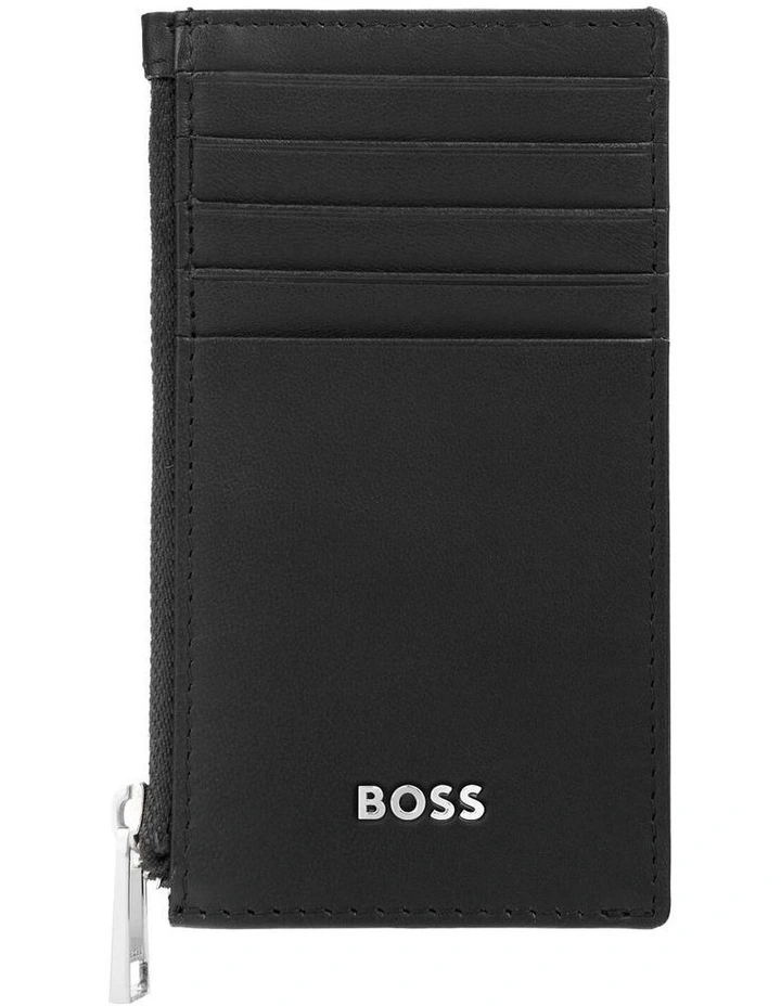 Leather Card Holder Zip Classic Smooth Black image 1