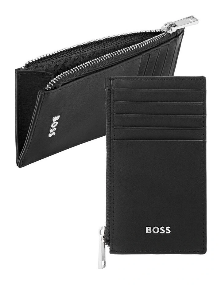 Leather Card Holder Zip Classic Smooth Black image 2
