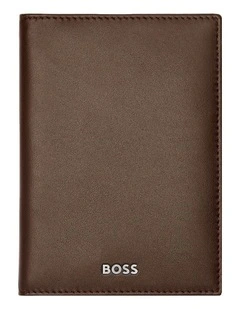 Leather Card Holder Trifold Smooth Brown