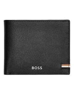 Leather Trifold Wallet with flap Iconic Black