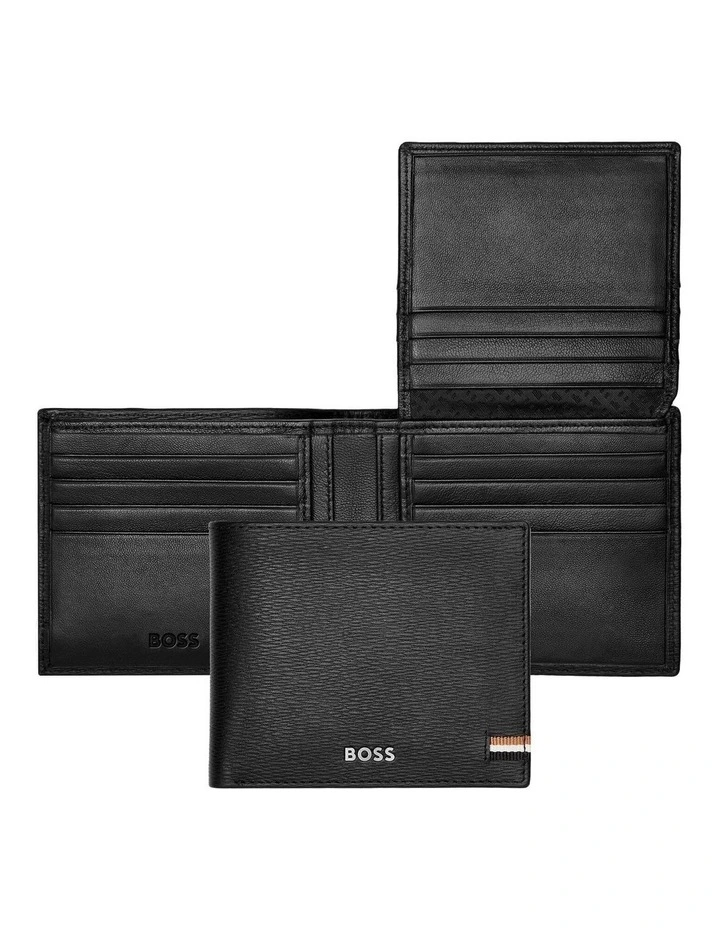 Leather Trifold Wallet with flap Iconic Black image 2