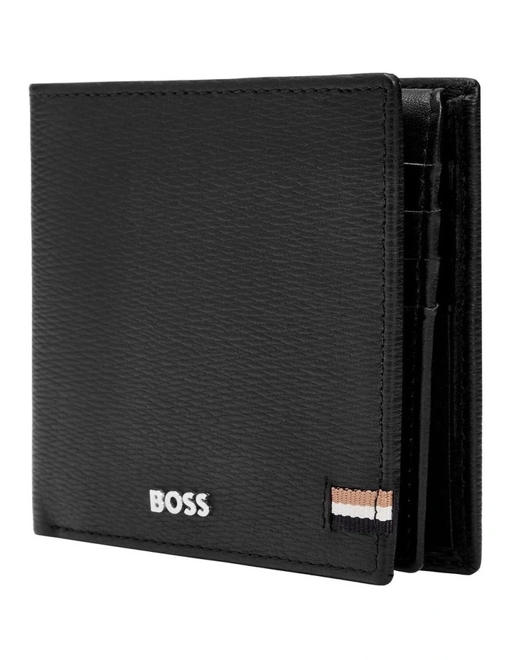 Leather Trifold Wallet with flap Iconic Black image 3
