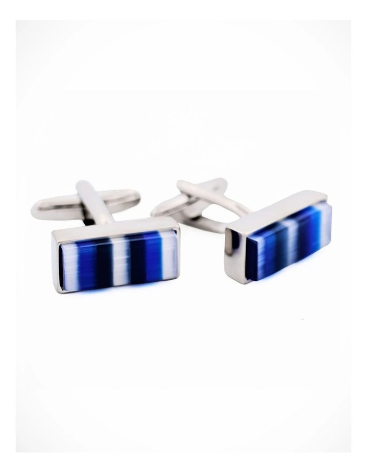 Blue Striped Cats Eye Cufflinks image 2