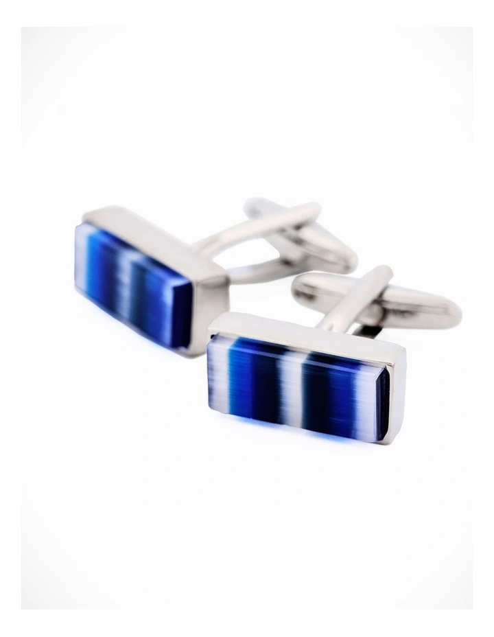 Blue Striped Cats Eye Cufflinks image 3