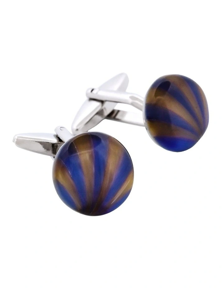 Brown & Blue Striped Cats Eye Cufflinks image 2