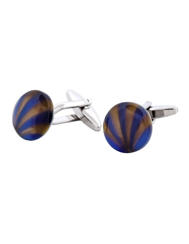 Brown & Blue Striped Cats Eye Cufflinks image 3
