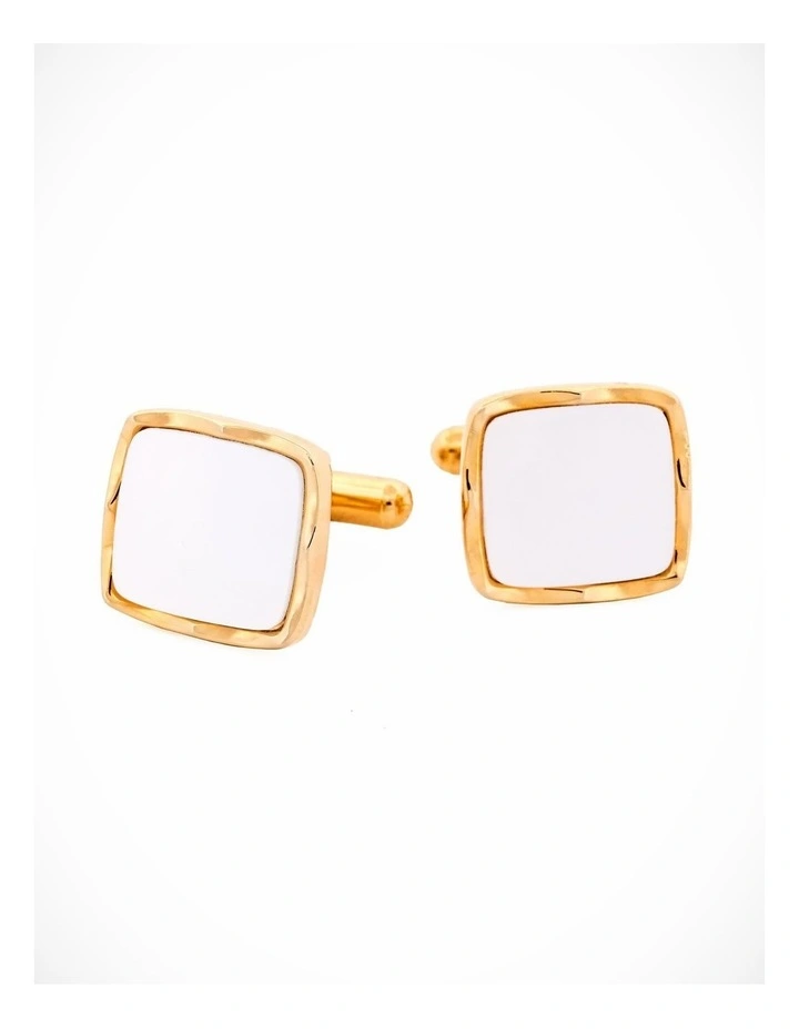 Large square pearl-white Cufflinks gold plated image 1