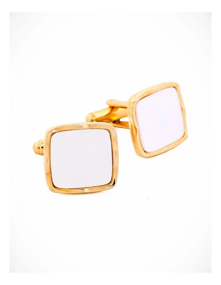 Large square pearl-white Cufflinks gold plated image 2
