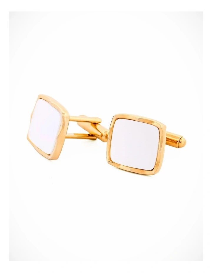 Large square pearl-white Cufflinks gold plated image 3