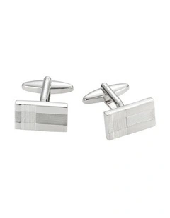 Rhodium Plated Cross Patterned Rectangle Cufflinks