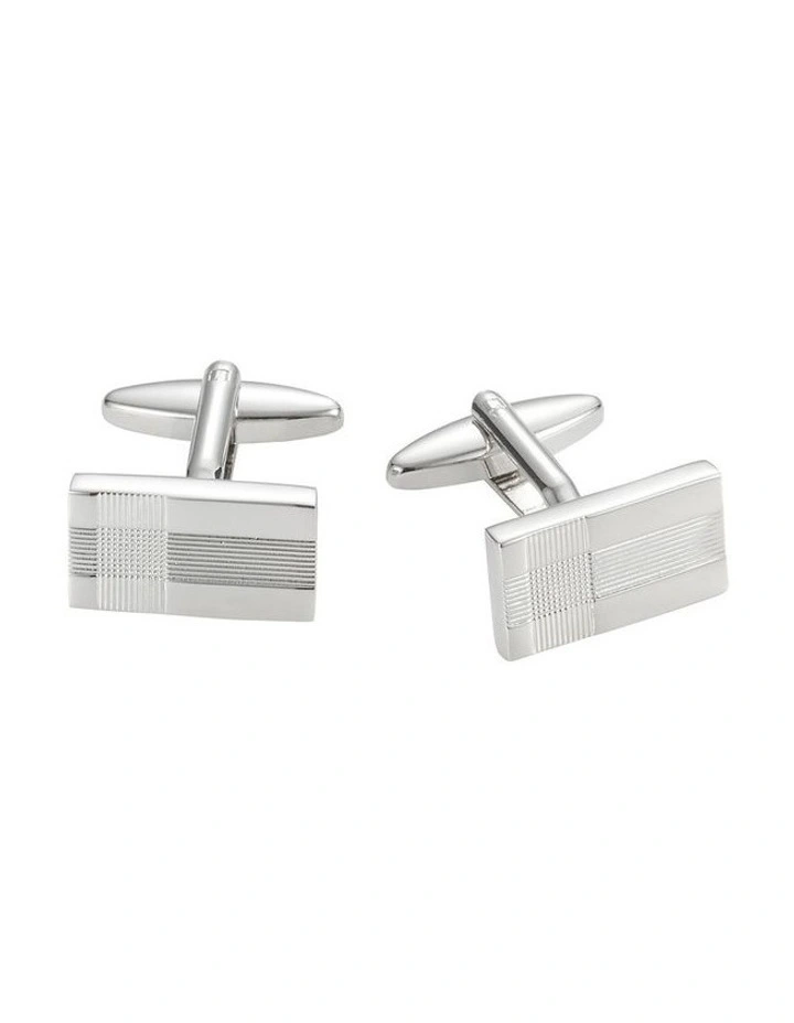 Rhodium Plated Cross Patterned Rectangle Cufflinks image 1