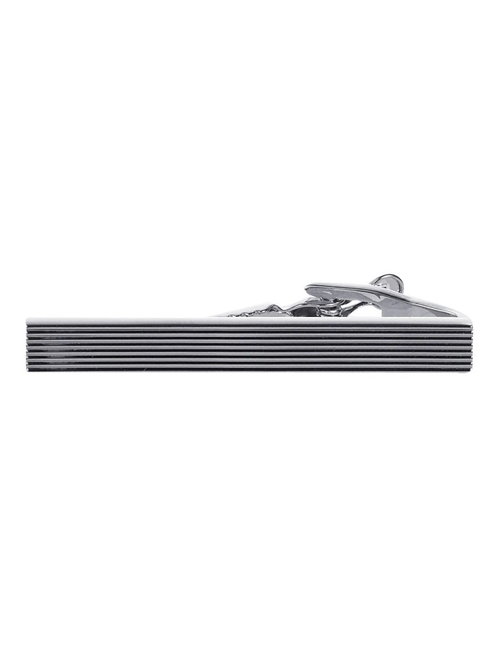 Rhodium Ribbed Thin Tie Bar image 1
