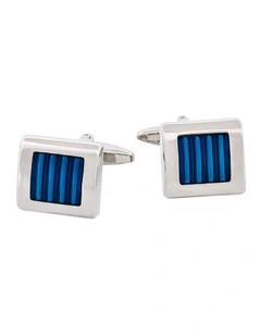 Rhodium & Blue Enamel Cufflinks