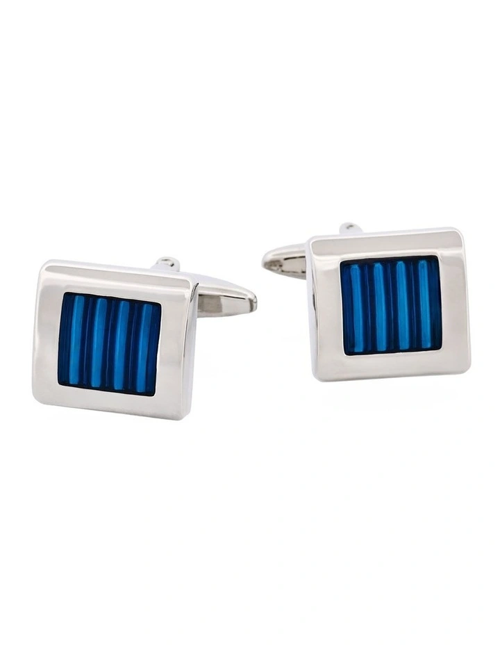 Rhodium & Blue Enamel Cufflinks image 1