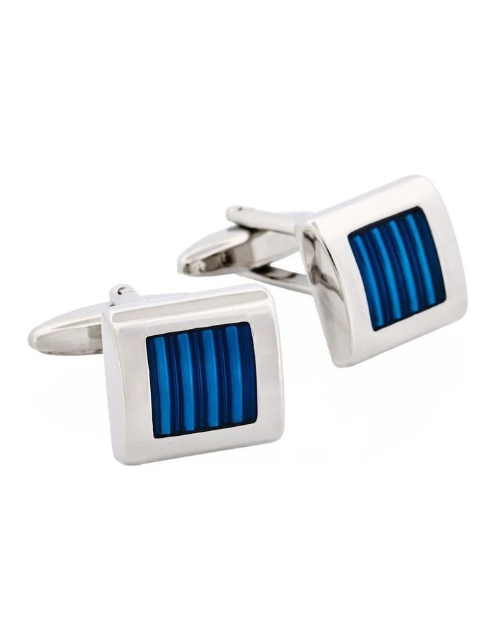 Rhodium & Blue Enamel Cufflinks image 2