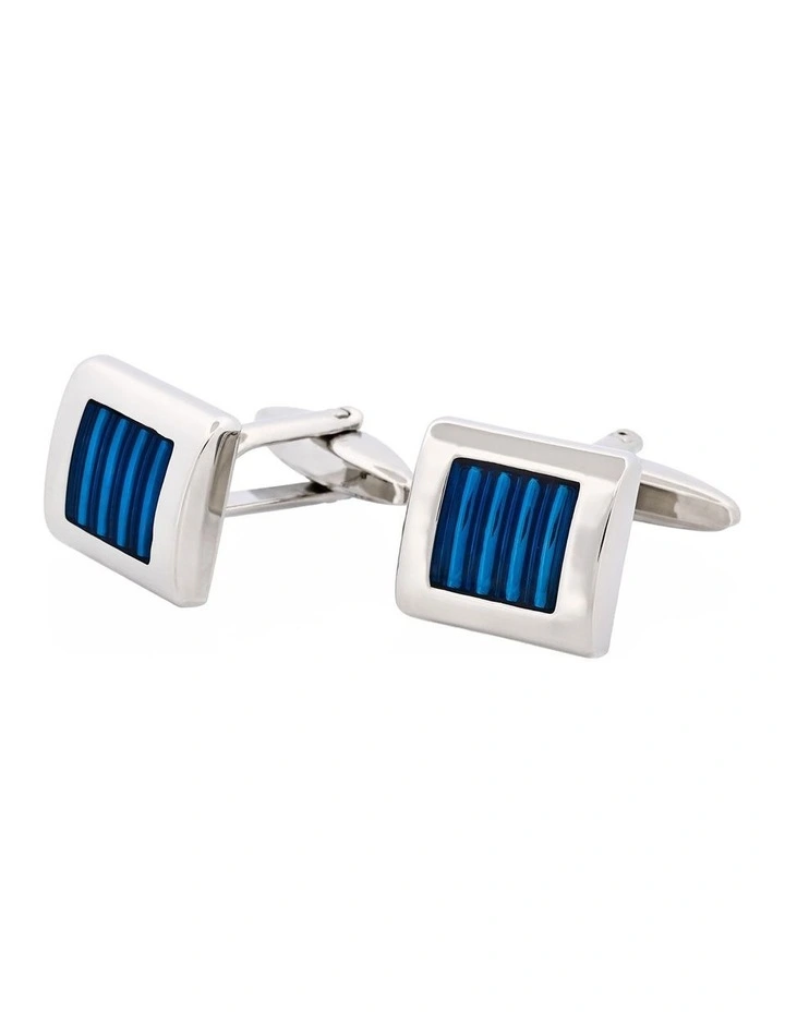 Rhodium & Blue Enamel Cufflinks image 3