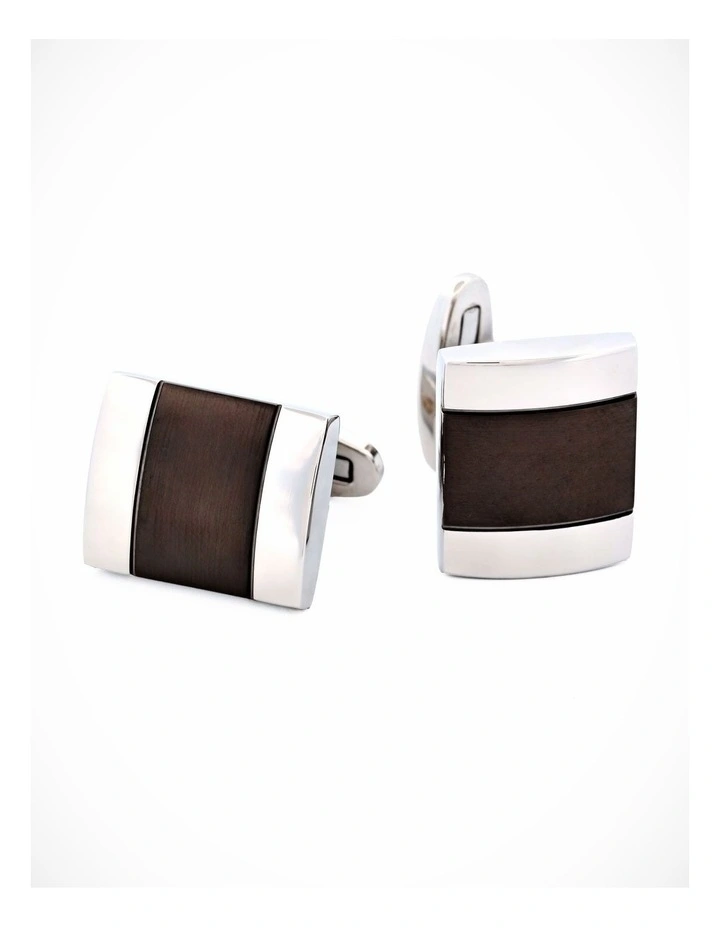 Polished Stainless Steel and Brushed Ion Plated Gun Metal Cufflinks image 1