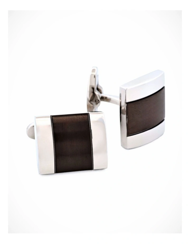 Polished Stainless Steel and Brushed Ion Plated Gun Metal Cufflinks image 2