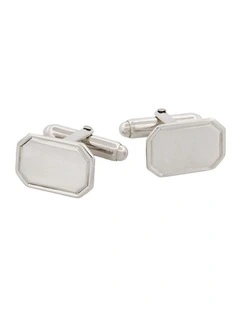 Polished Sterling Silver Octogon Cufflinks with Engine Turn line border