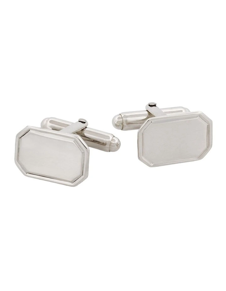 Polished Sterling Silver Octogon Cufflinks with Engine Turn line border image 1