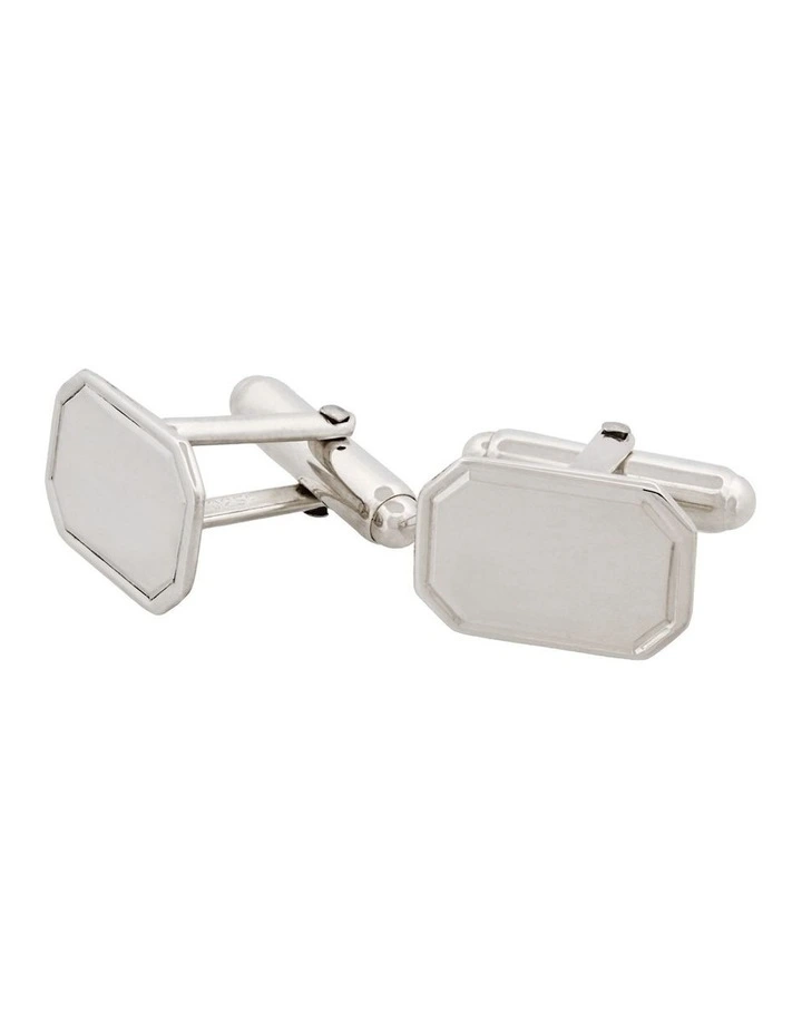 Polished Sterling Silver Octogon Cufflinks with Engine Turn line border image 3