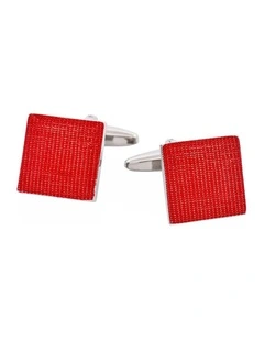 Polished Rhodium Plated Red Enamel Square Cufflinks