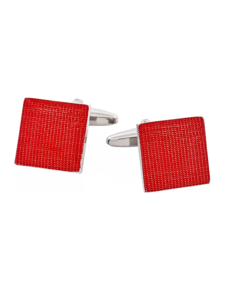 Polished Rhodium Plated Red Enamel Square Cufflinks image 1