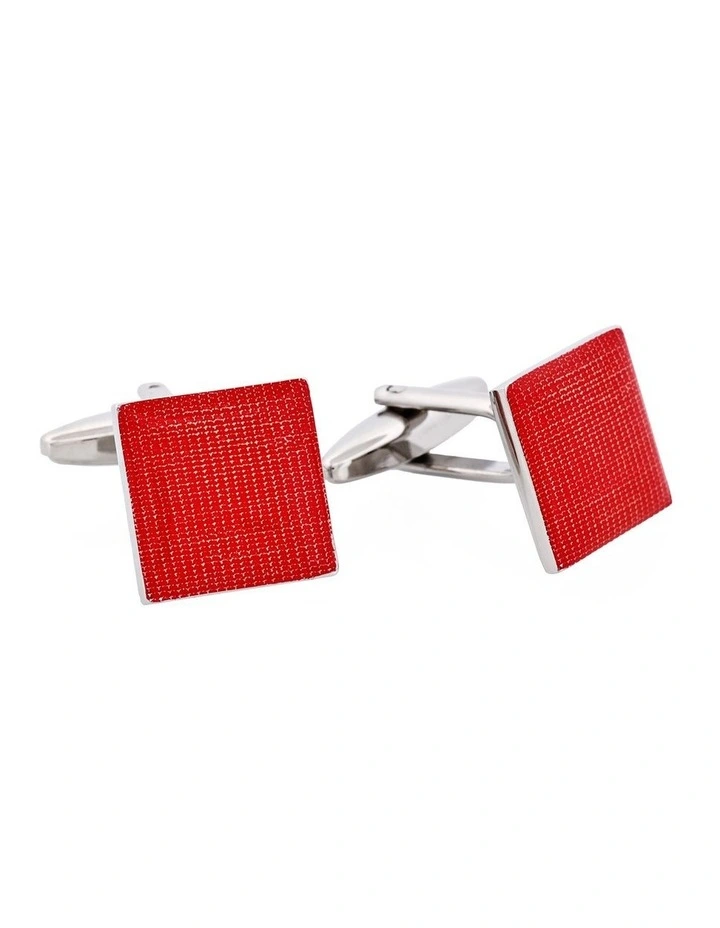 Polished Rhodium Plated Red Enamel Square Cufflinks image 2