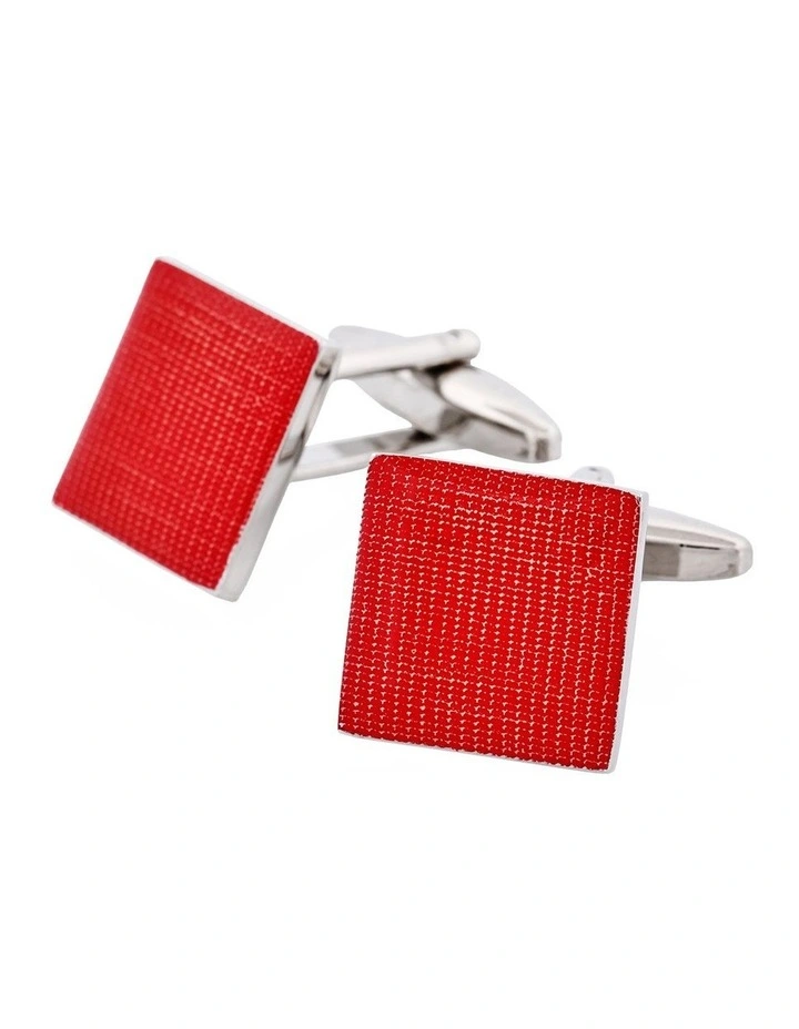 Polished Rhodium Plated Red Enamel Square Cufflinks image 3