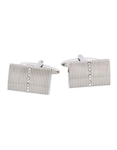Rhodium Plated Self Striped Crystal Cufflinks
