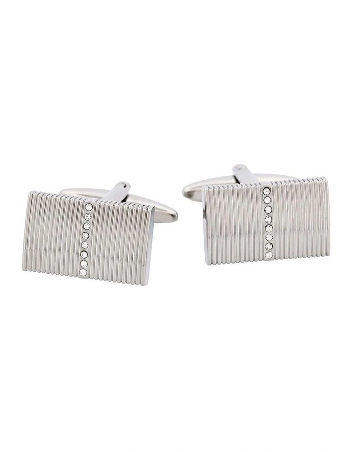 Rhodium Plated Self Striped Crystal Cufflinks image 1