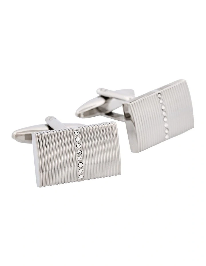 Rhodium Plated Self Striped Crystal Cufflinks image 2
