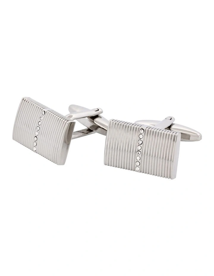Rhodium Plated Self Striped Crystal Cufflinks image 3