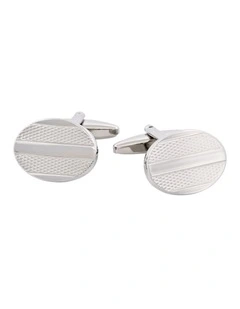 Rhodium Plated Oval Stripe Cufflinks