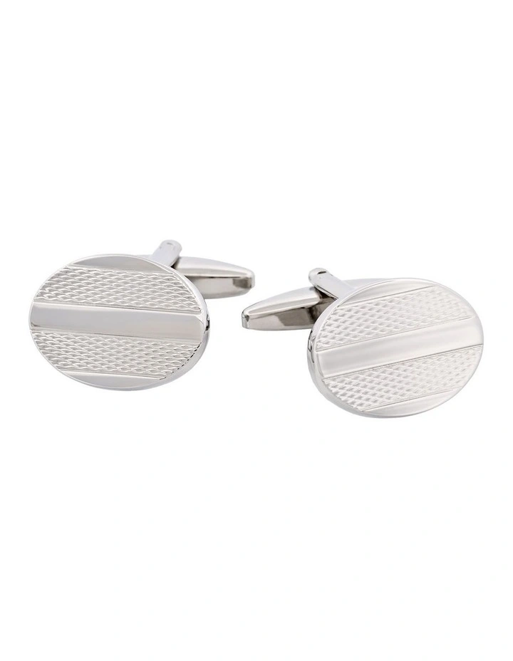 Rhodium Plated Oval Stripe Cufflinks image 1