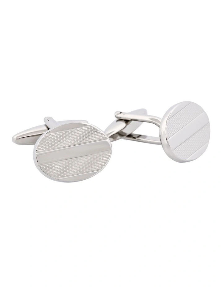 Rhodium Plated Oval Stripe Cufflinks image 2