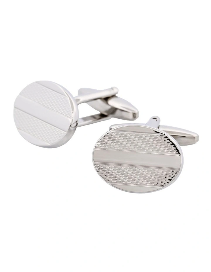 Rhodium Plated Oval Stripe Cufflinks image 3