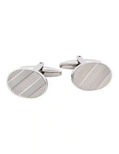 Rhodium Plated Oval Patterned Cufflinks