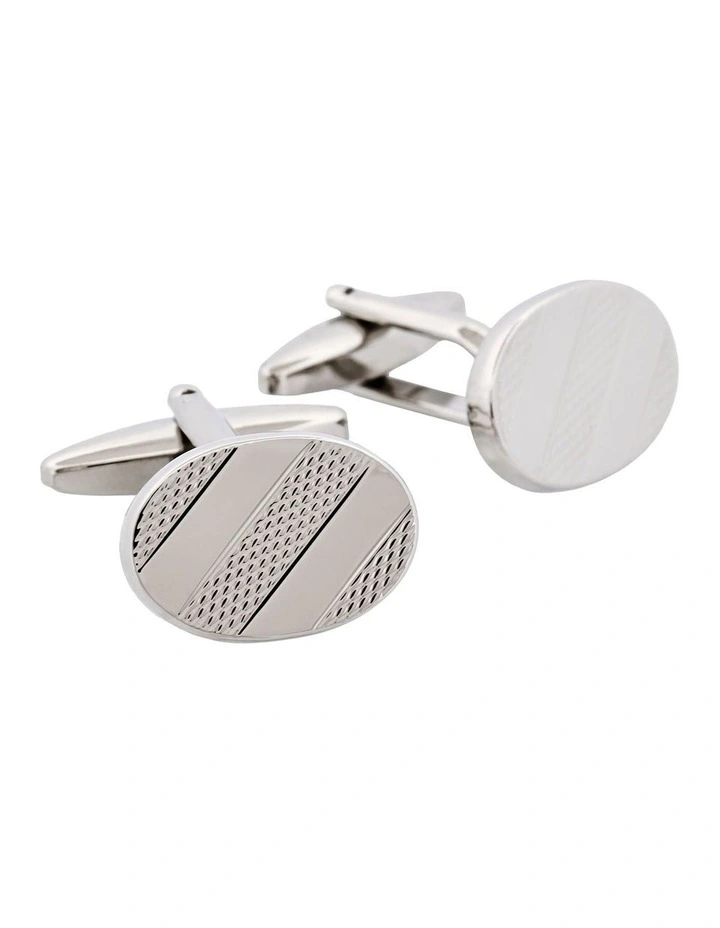 Rhodium Plated Oval Patterned Cufflinks image 2